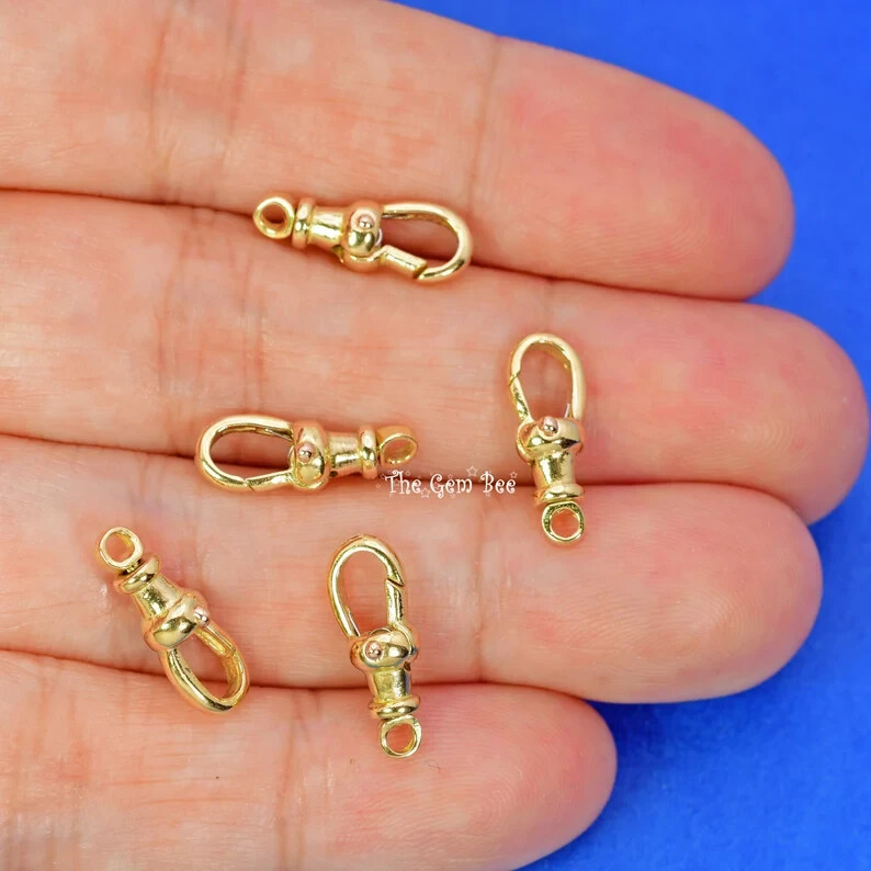 5.3mmx14.5mm Small 18k Solid Yellow Gold Swivel Push Lock Dog Clip Antique Clasp