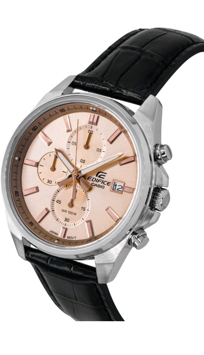 Casio EDIFICE Chronograph Leather Strap Salmon Dial EFV-610EL-5A Mens Watch 100M