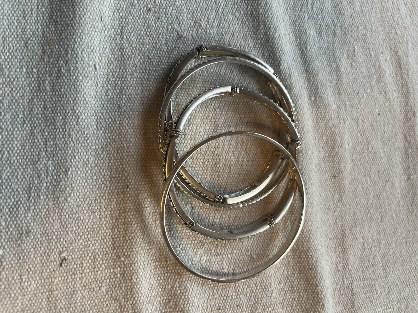 Premiere Design Engraved Silver Stretch and Solid Bangle Bracelets Set of 4