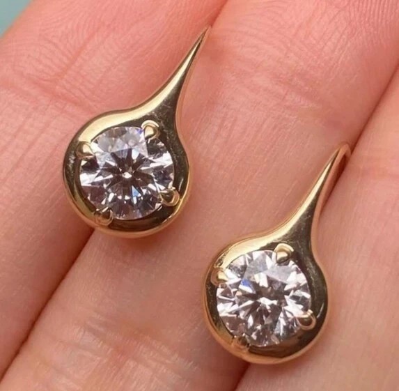 Antique Style 1.5 Ct Round Cut Created Diamond 14K Yellow Gold Finish Earrings