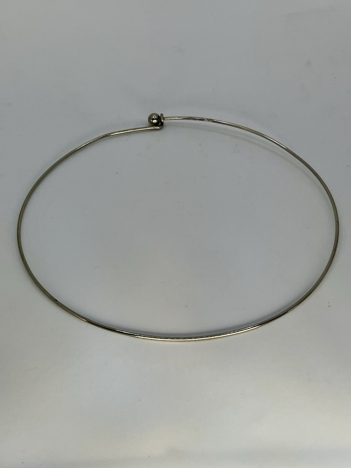 Vintage Estate Silver Tone Metal Wire Choker Necklace Hook Ball Closure 5”