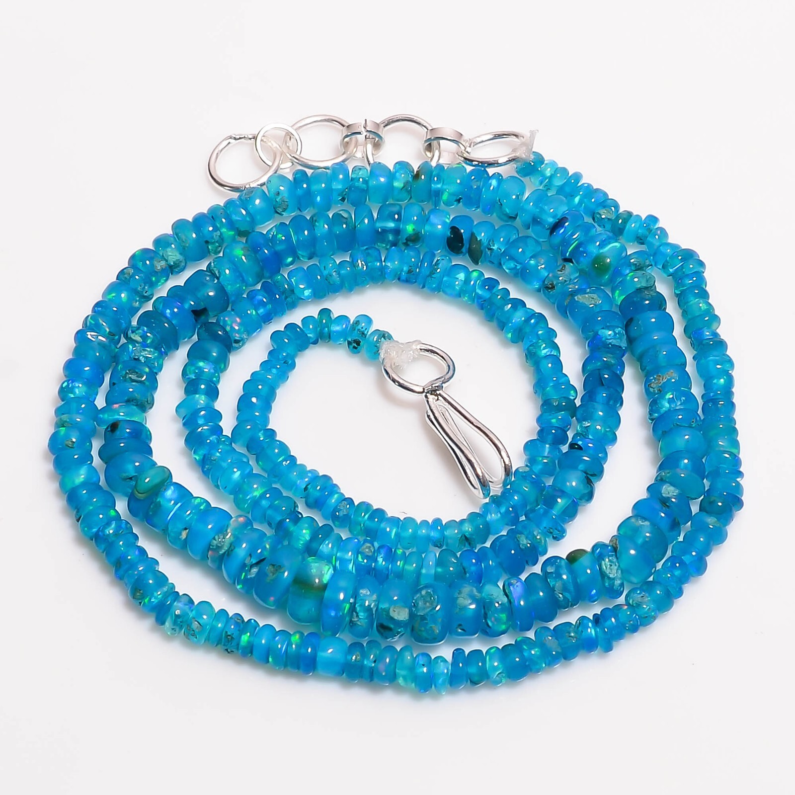 Natural Neon Blue Ethiopian Opal Rondelle Smooth Beads 2X2 5X3mm Necklace 17-18″