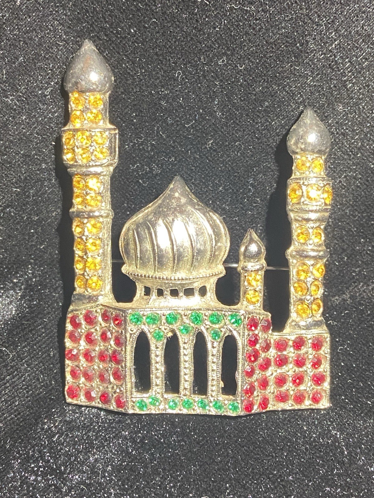 Vintage ORA 3D Taj Mahal Figural Rhinestone Brooch Pin