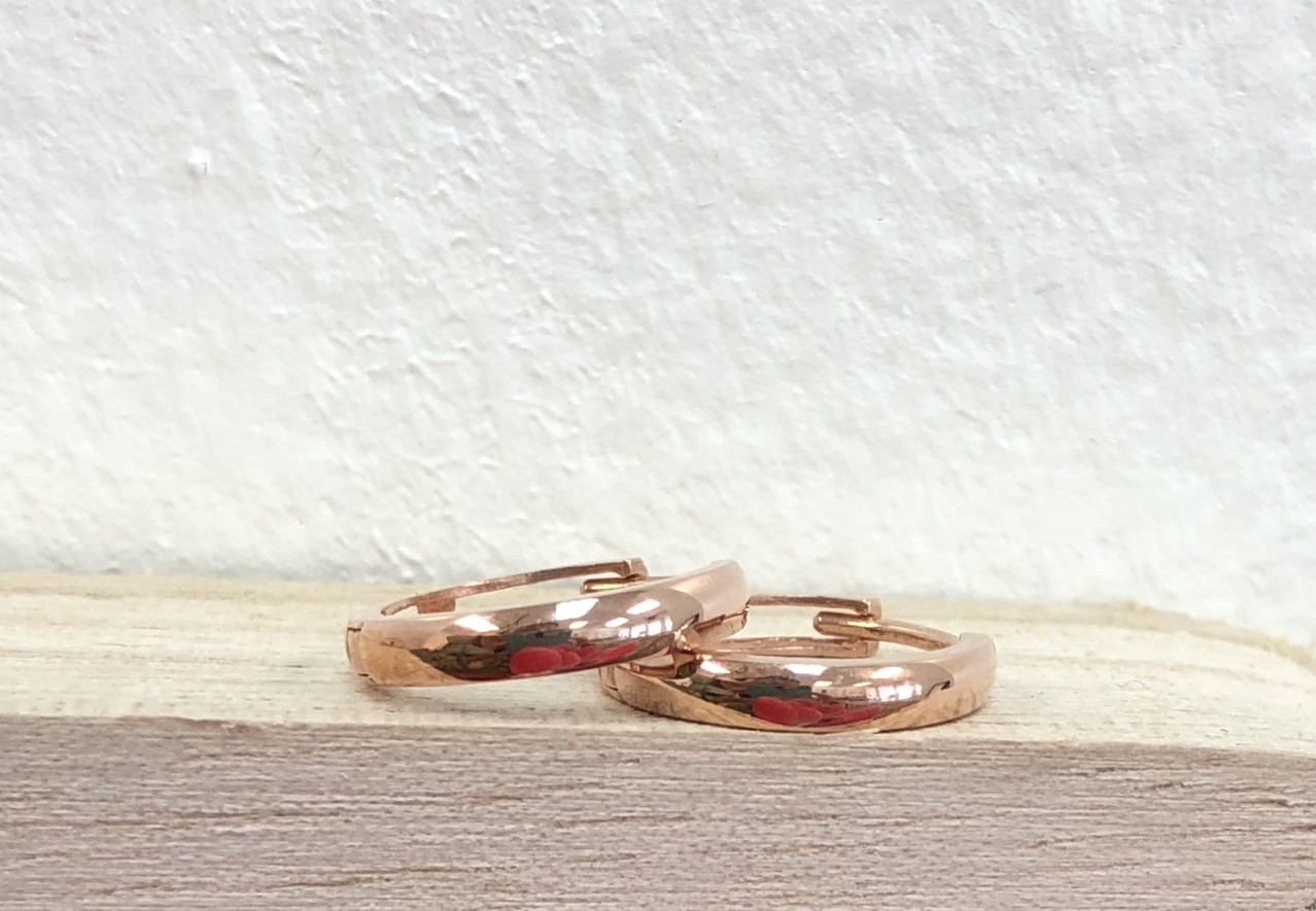 14k Solid Rose Pink Gold women`s Huggie Hoops Earrings/Aretes Argolla oro rosado