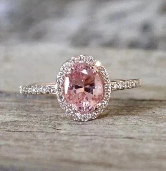 3.50 Ct Oval Cut Natural Pink Sapphire Diamond 14K Rose Gold Ring Size 6 7