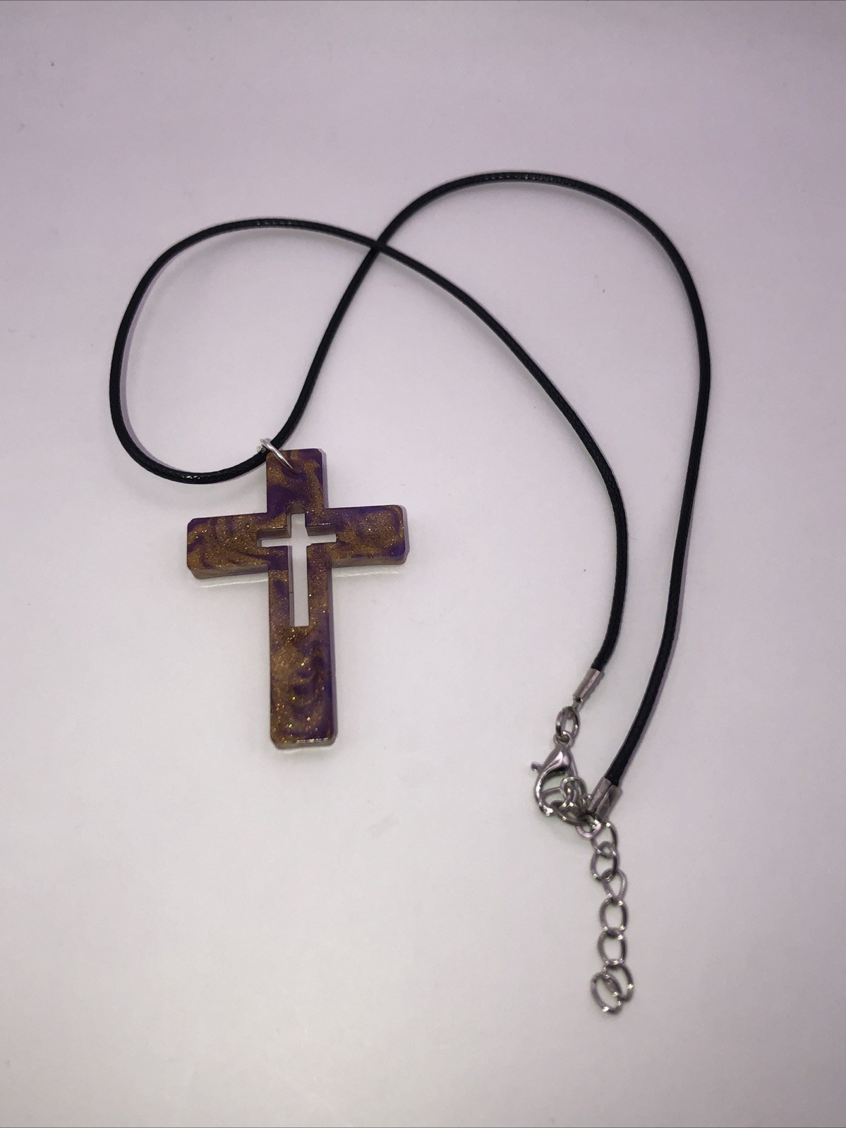House Of David Handmade Artesian Cross Necklace Gold Purple One Of A Kind 18 in