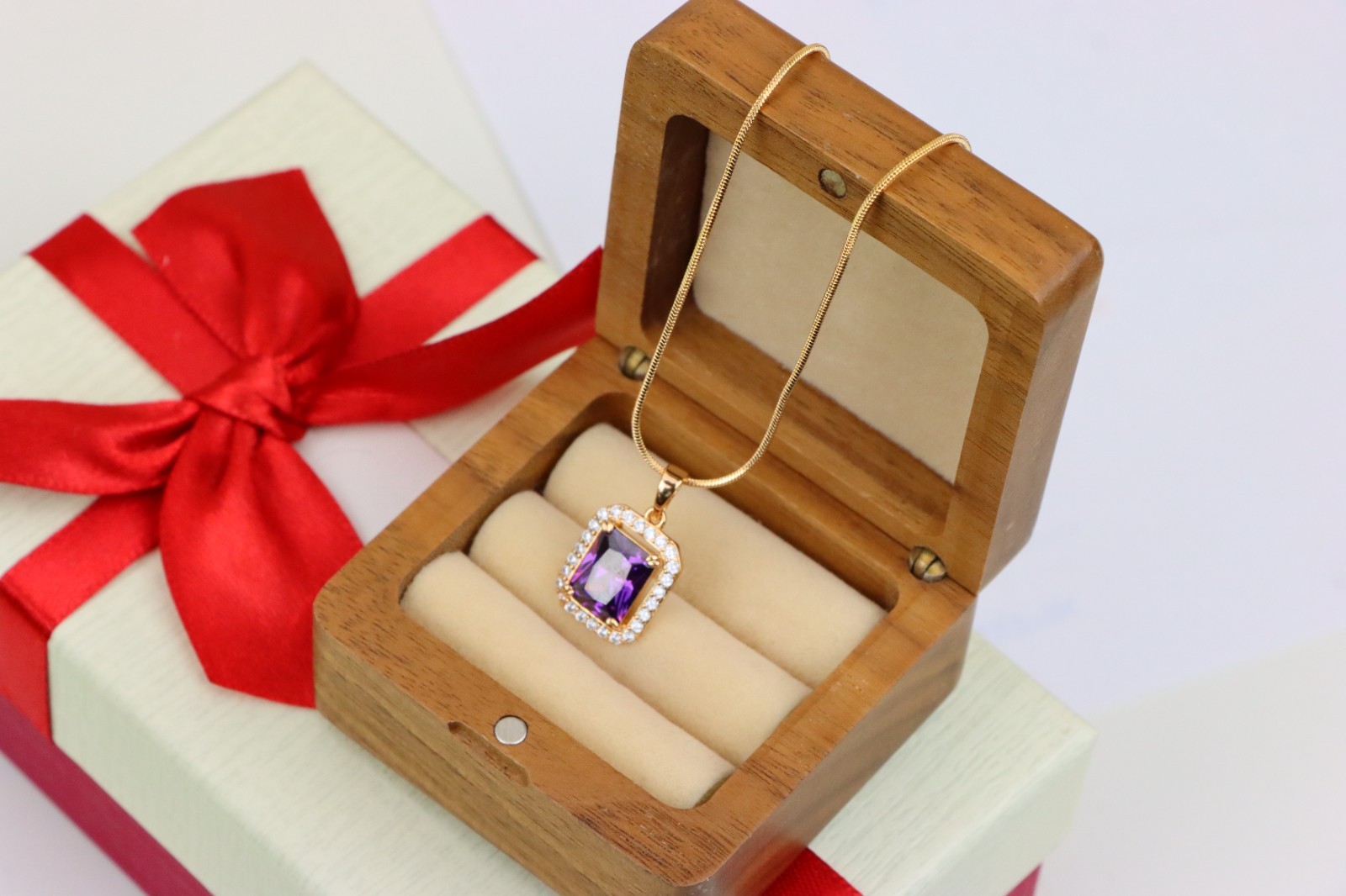 with Sparkling White Stone Frame, XPPT1274 Purple Crystal Rose Gold Pendant