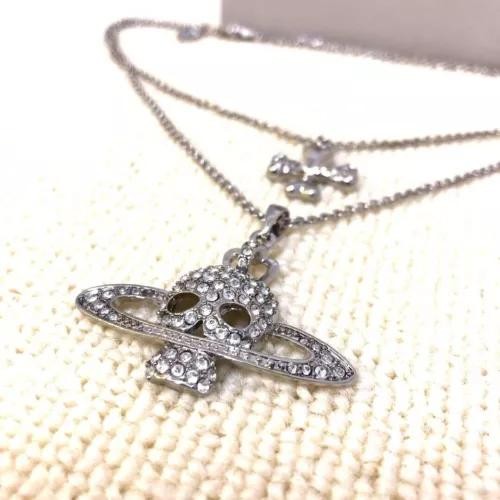 【In Box/Drawstring】Vivienne Westwood Skull Orb Stone Double Chain Necklace