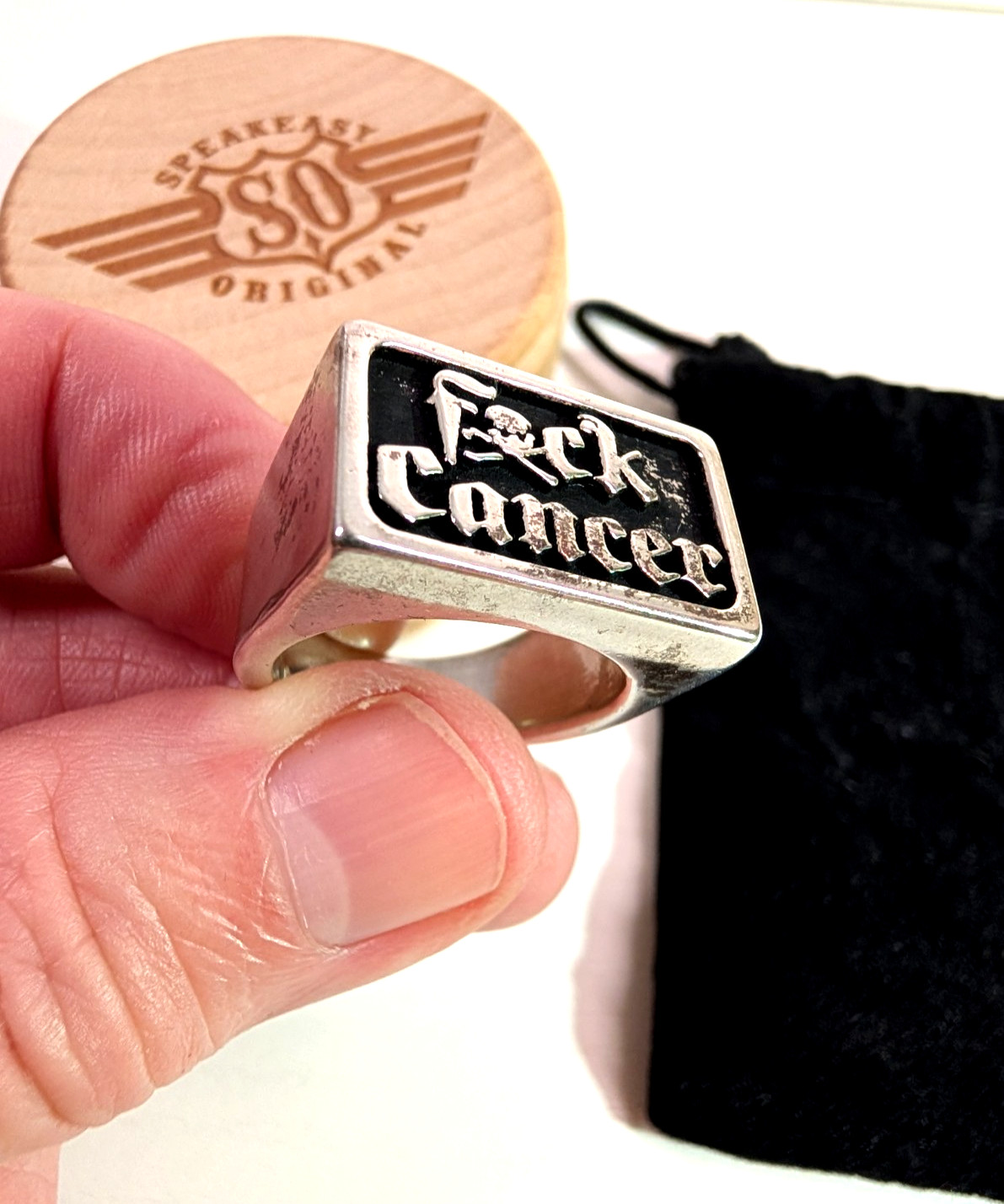 SPEAKEASY ORIGINAL Fxck Cancer .935 Silver Heavy 26g Ring #6 of 25 LE Complete