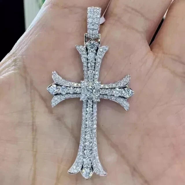 2.00Ct Round Cut Lab-Created Diamond Men’s Cross Pendant Sterling Silver
