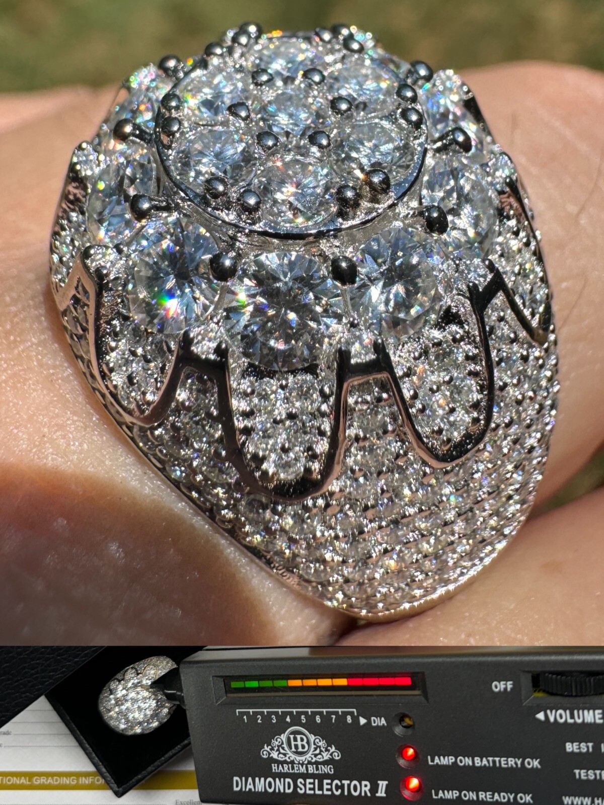 MOISSANITE Rapper Large Stone Dome Iced Hip Hop Ring 925 Silver Bust Down