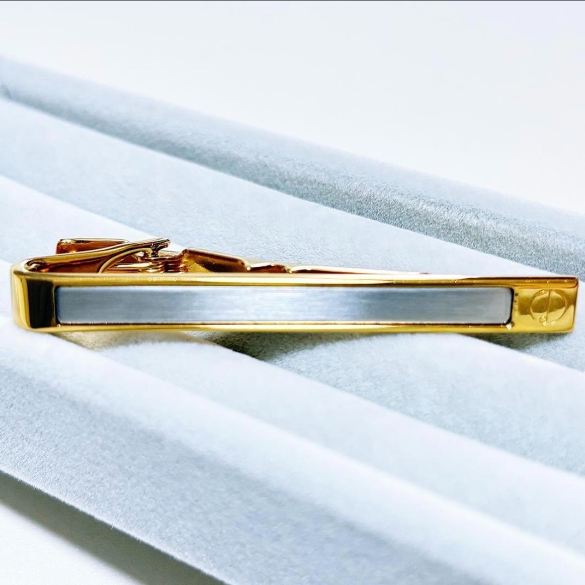 Dunhill Tie Clip Bar Gold Silver Two Tone D Logo Brushed Vintage Men’s