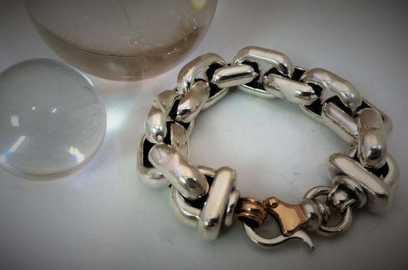 Gorgeous 935 Argentium Silver Charm Chain Men’s Bracelet In 935 Argentium Silver