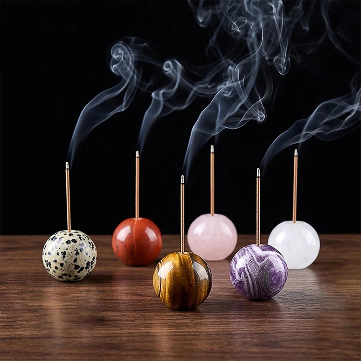 6PCS 25MM Stone Sphere Incense Holder Meditation Yoga Office Home Decor In Bag