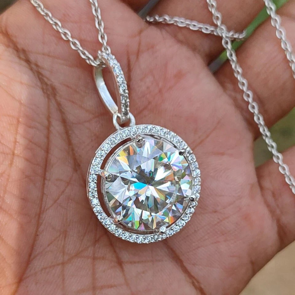 RARE 20.00 Ct Certified White Treated Diamond Solitaire Pendant in 925 Silver