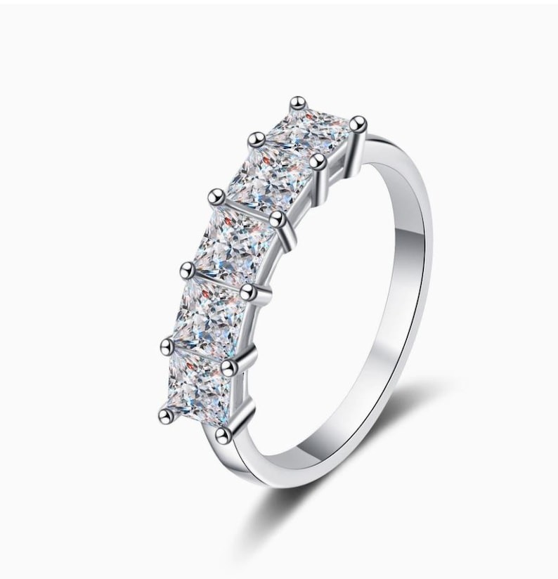 2.0 CT Princess Cut Moissanite 5 Stone 14K Gold Half Eternity Ring