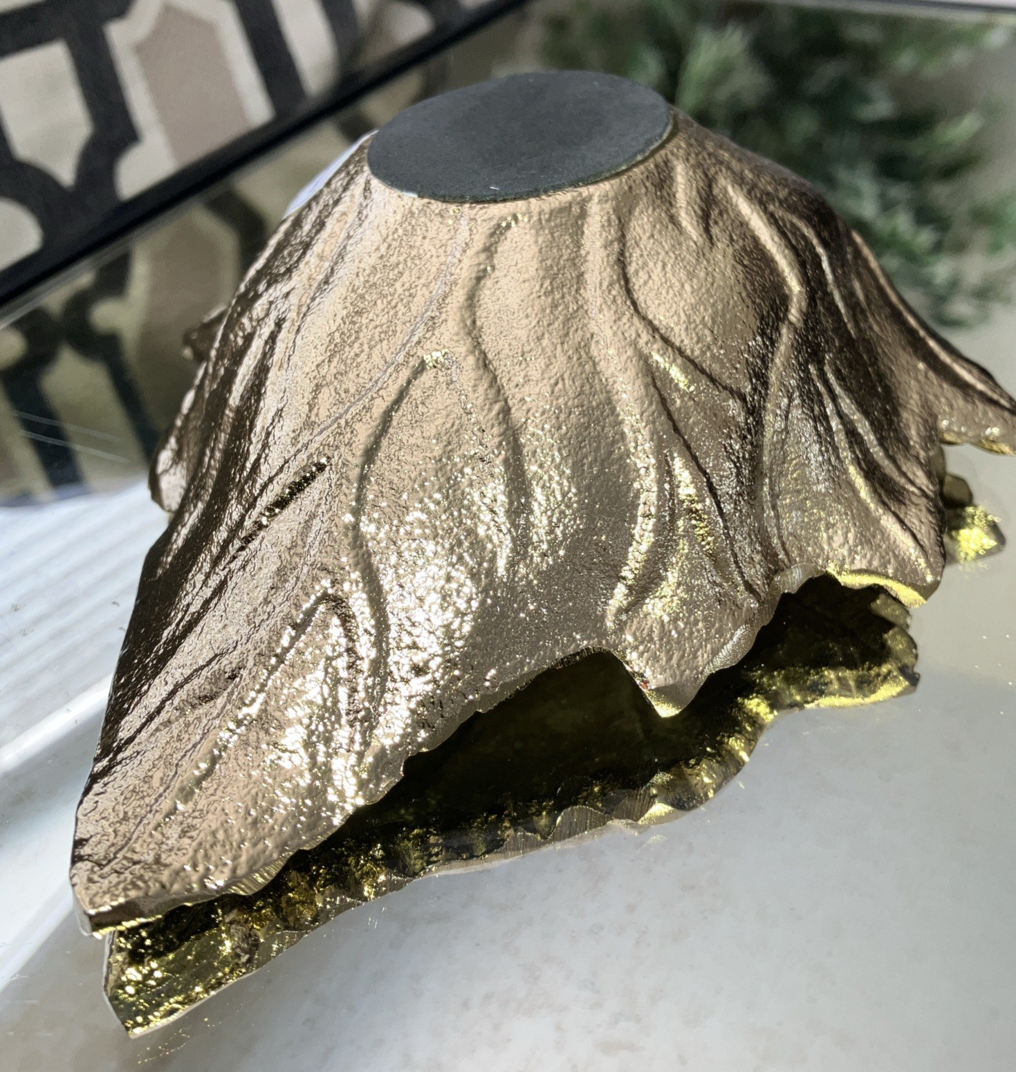 Trinket Dish Small Leaf Shaped Gold Jewelry Organizer Decorative Tray Table Top.