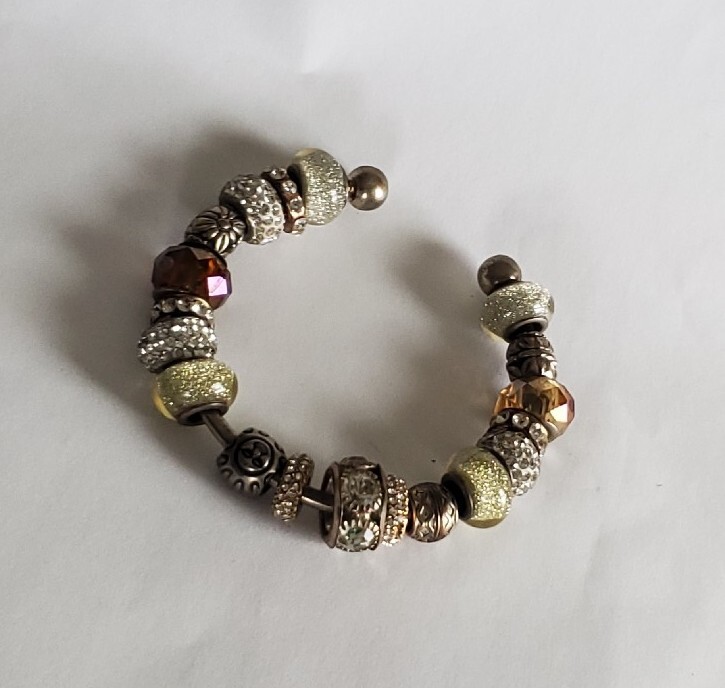Rhinestone Beaded Charm Cuff Bracelet
