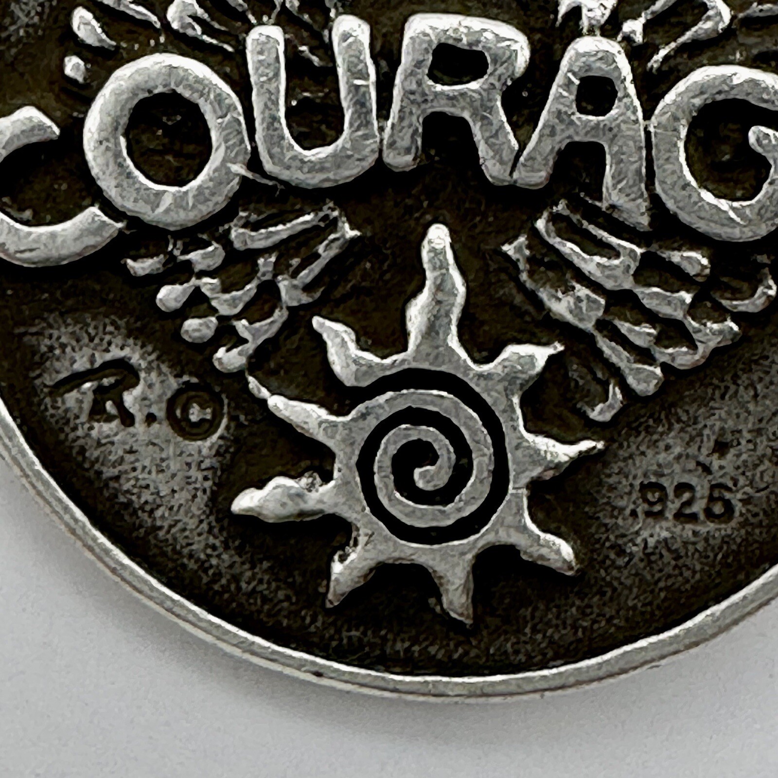 Lion Face Pendant Double Sided Courage Sun Wings Head Round Leo Sterling Silver