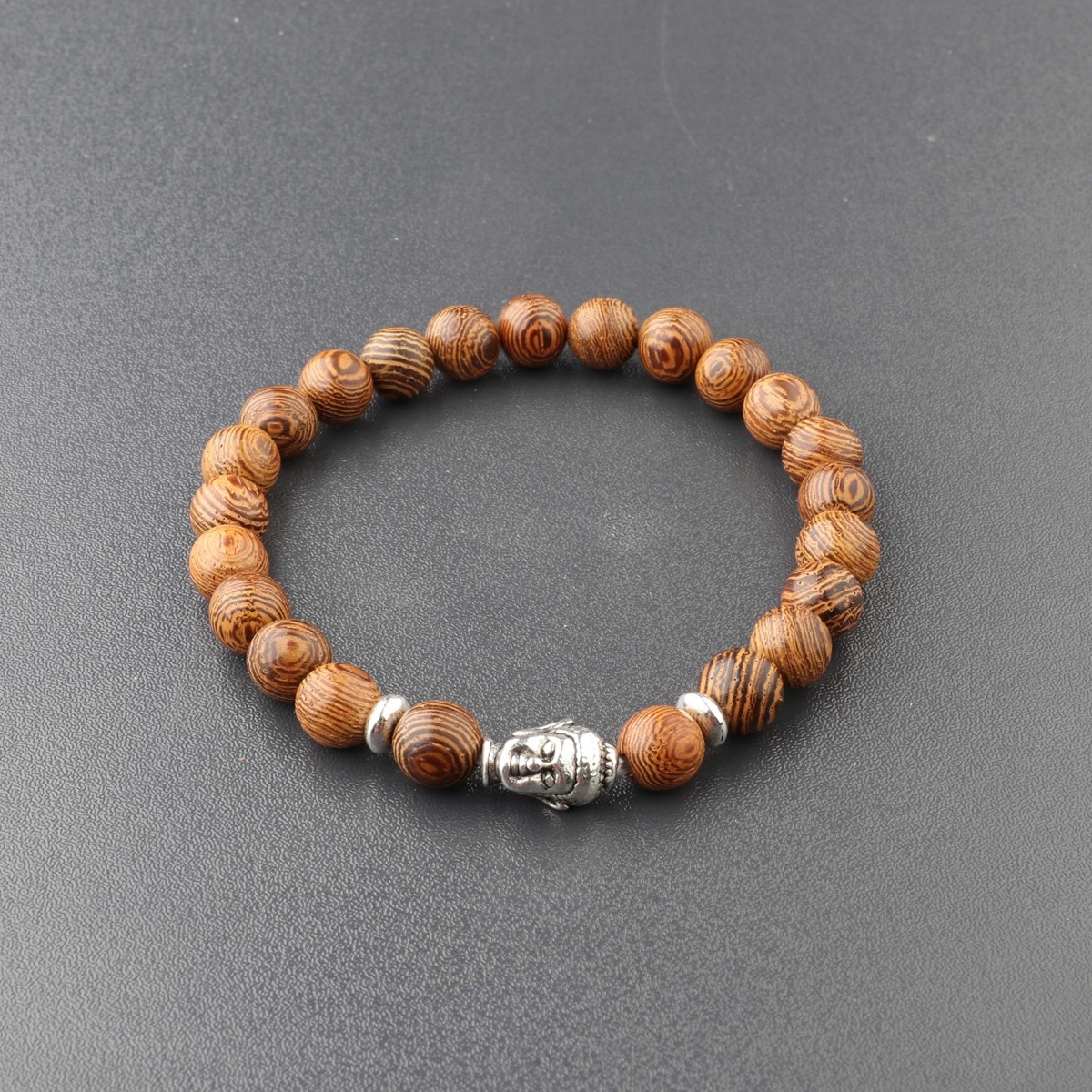 3 Pcs Men’s Woman 8MM Owl Buddha Wooden Beaded Bracelets Jewelry Stretch Bangle