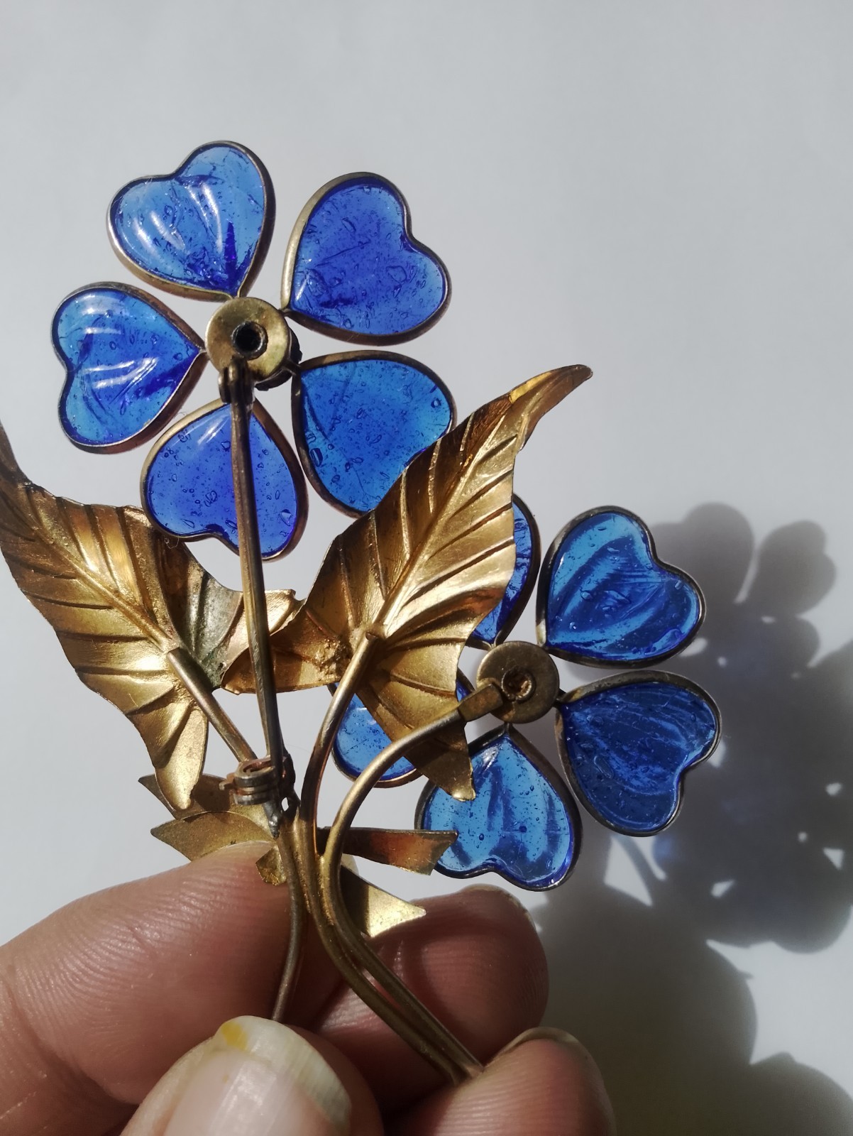 Poured Glass Cobalt Blue Flowers Brooch