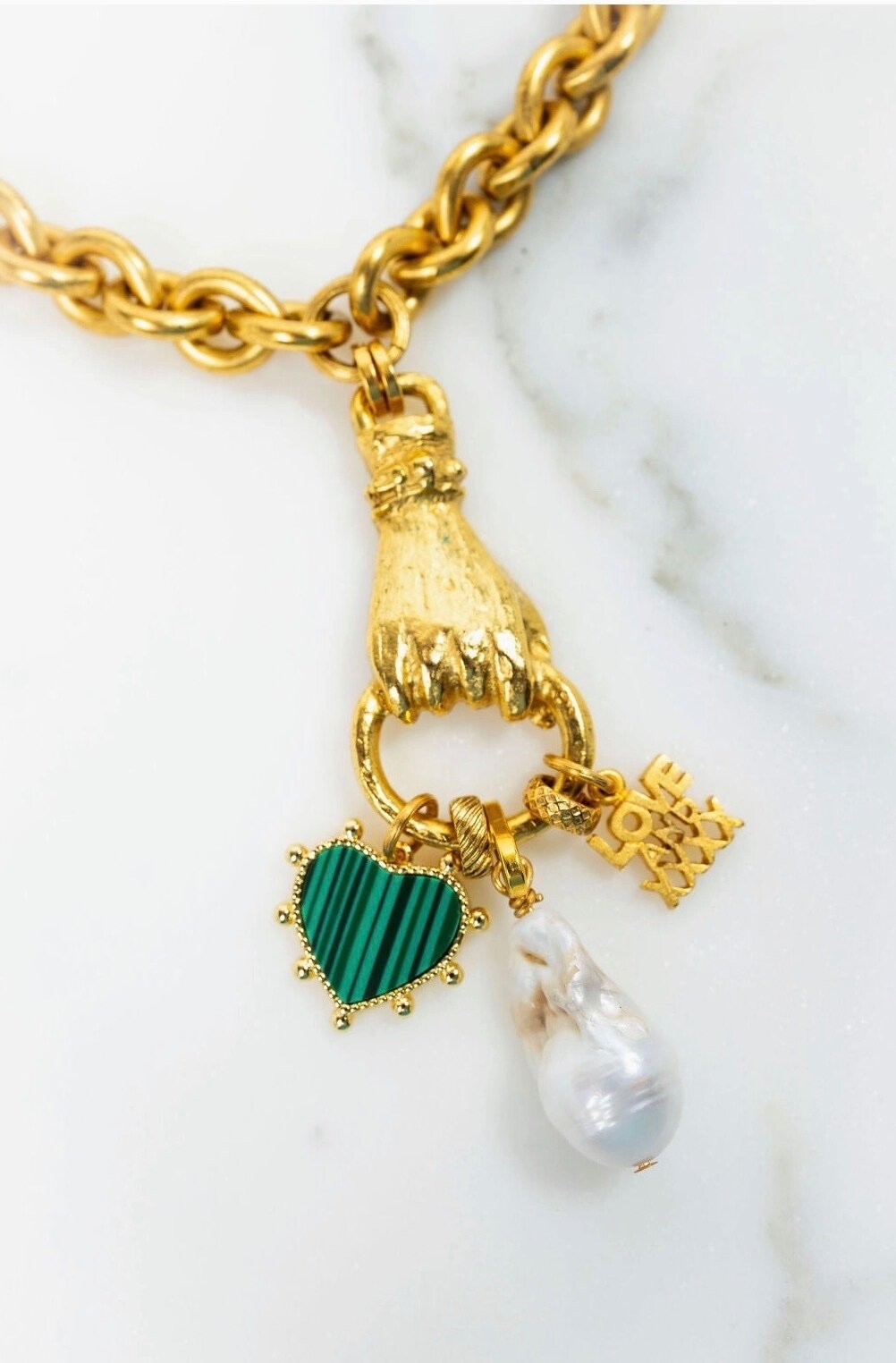 Elizabeth Cole Jewelry Rowan Charm Necklace 24K Gold Plated