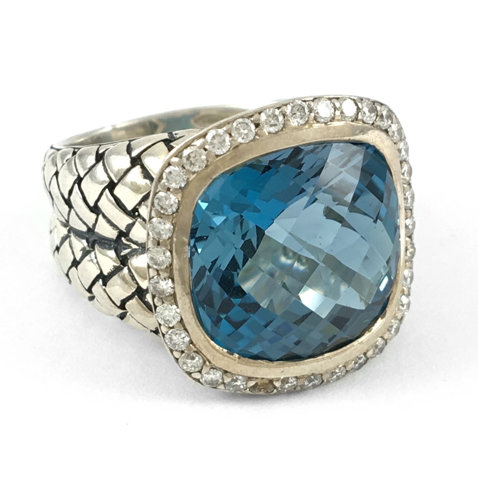 Scott Kay Sterling Silver Diamond & Blue Topaz Large Dome Ring