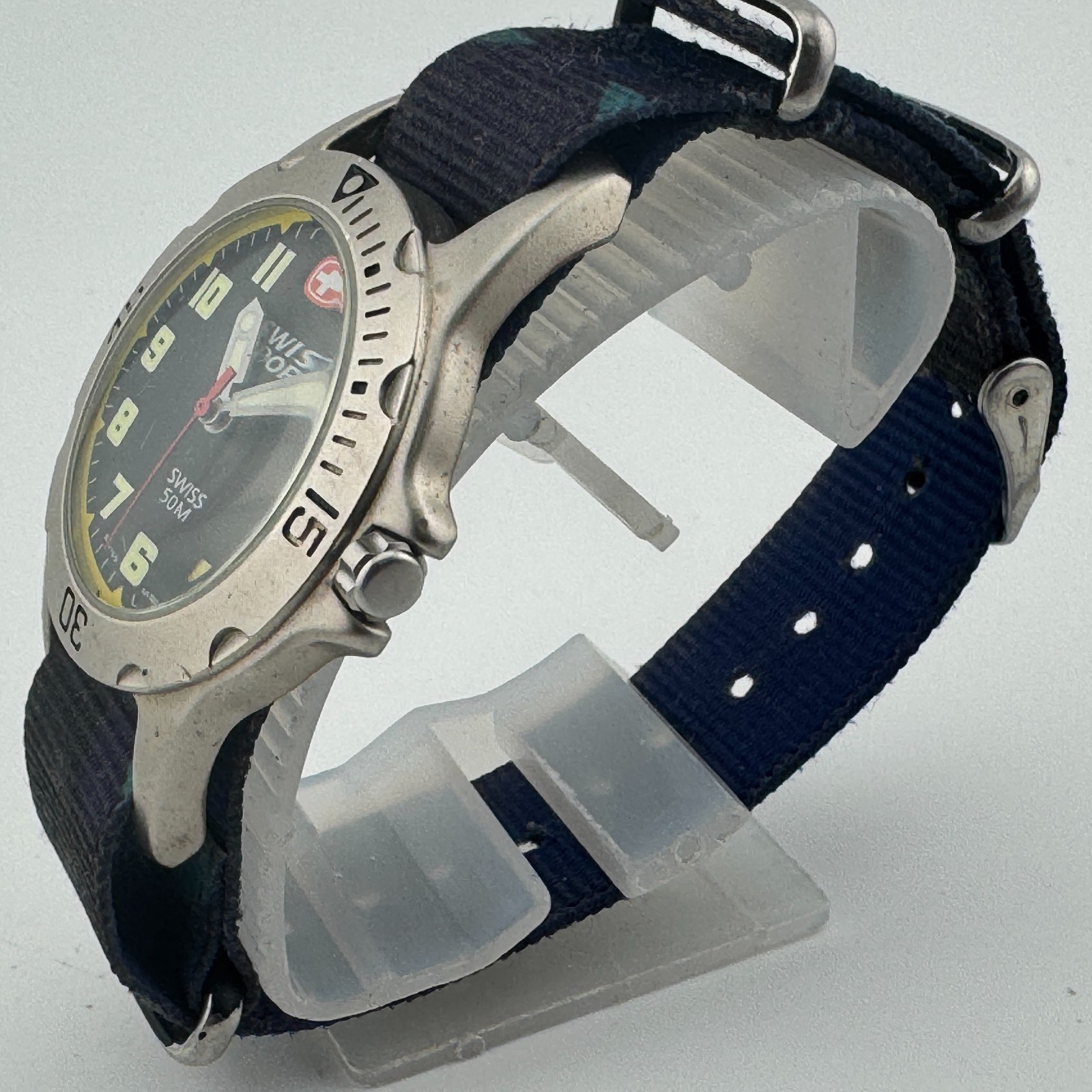 VTG Swiss Sport Quartz Watch Men 50m Silver Black Nylon Band Analog New Battery