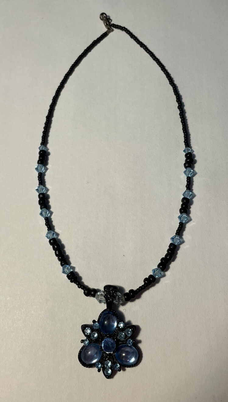 Special Occasion Sanity Sapphire Blue Tones & Black Beaded Necklace