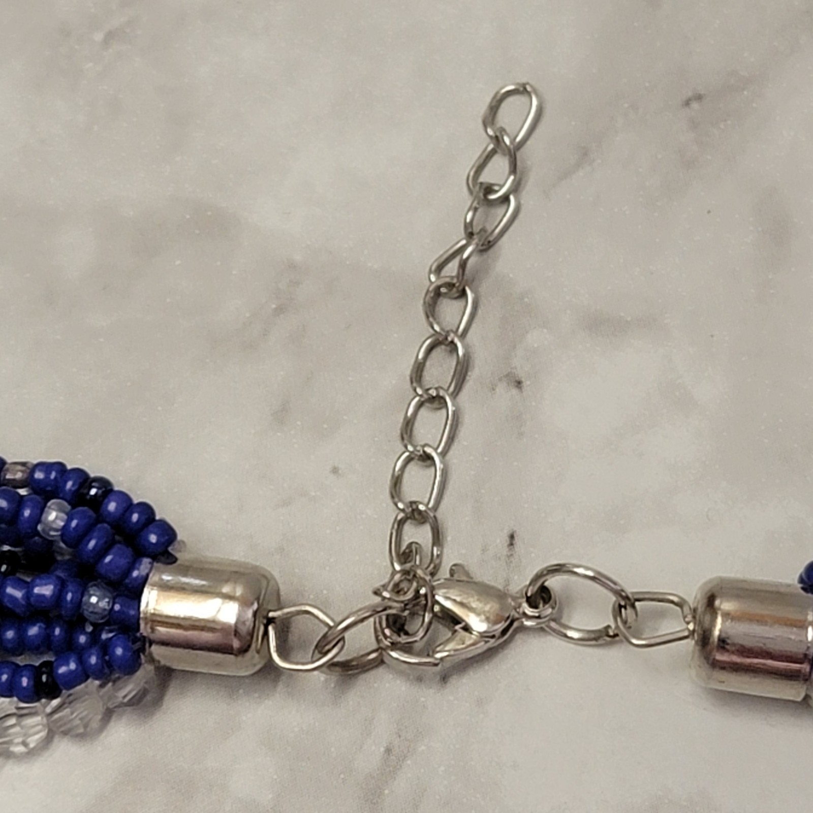 Royal Blue Multi Strand Beaded Statement Necklace 32″ Boho Chic Maximalist