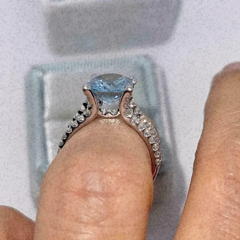 3Ct Oval Cut Aquamarine Diamond Solitaire Engagement Ring 14K White Gold Finish