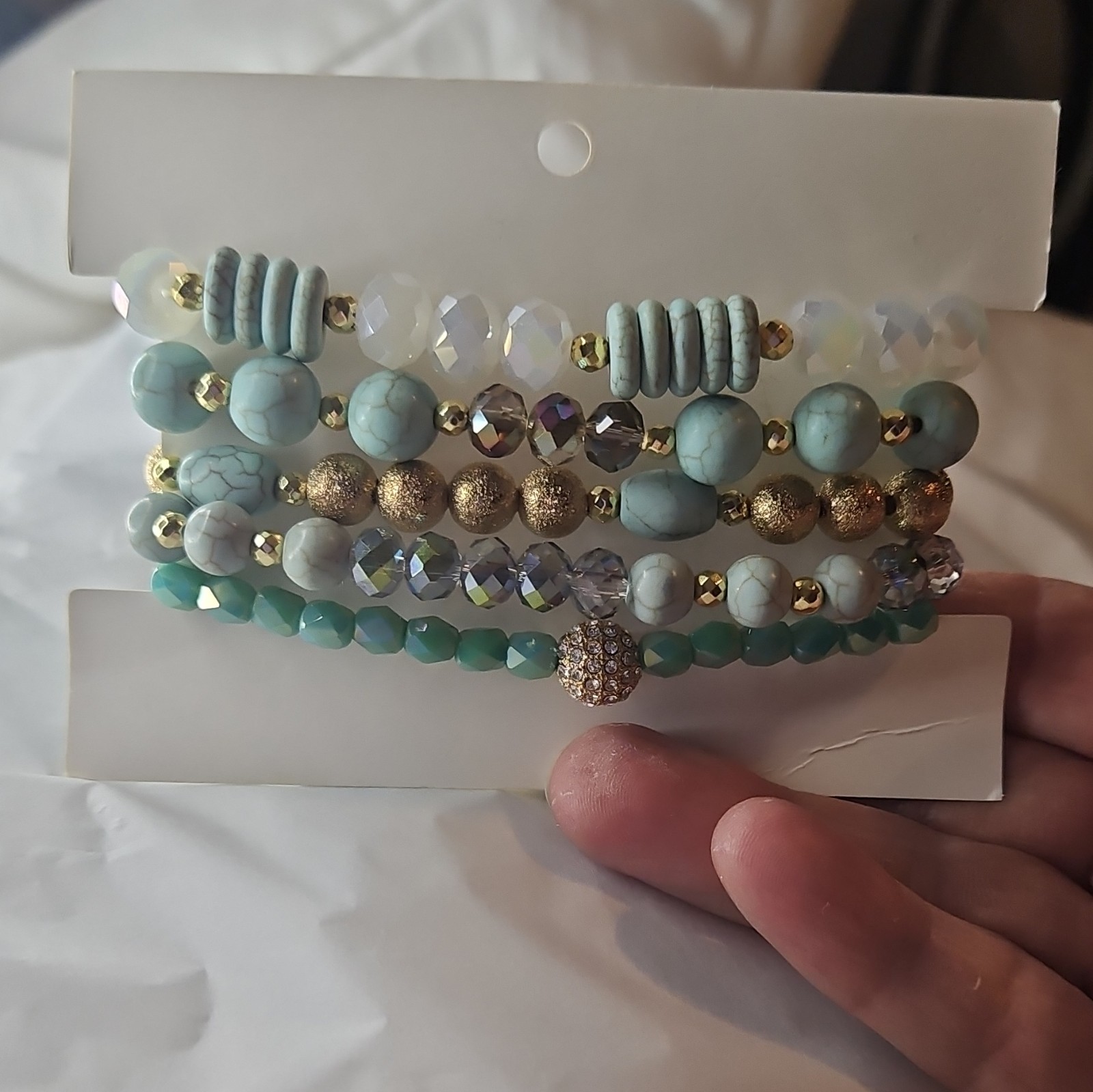 Savvy Bling Beaded Charm Bracelet Stack Set Blue/Gold Tone Dangle Charms