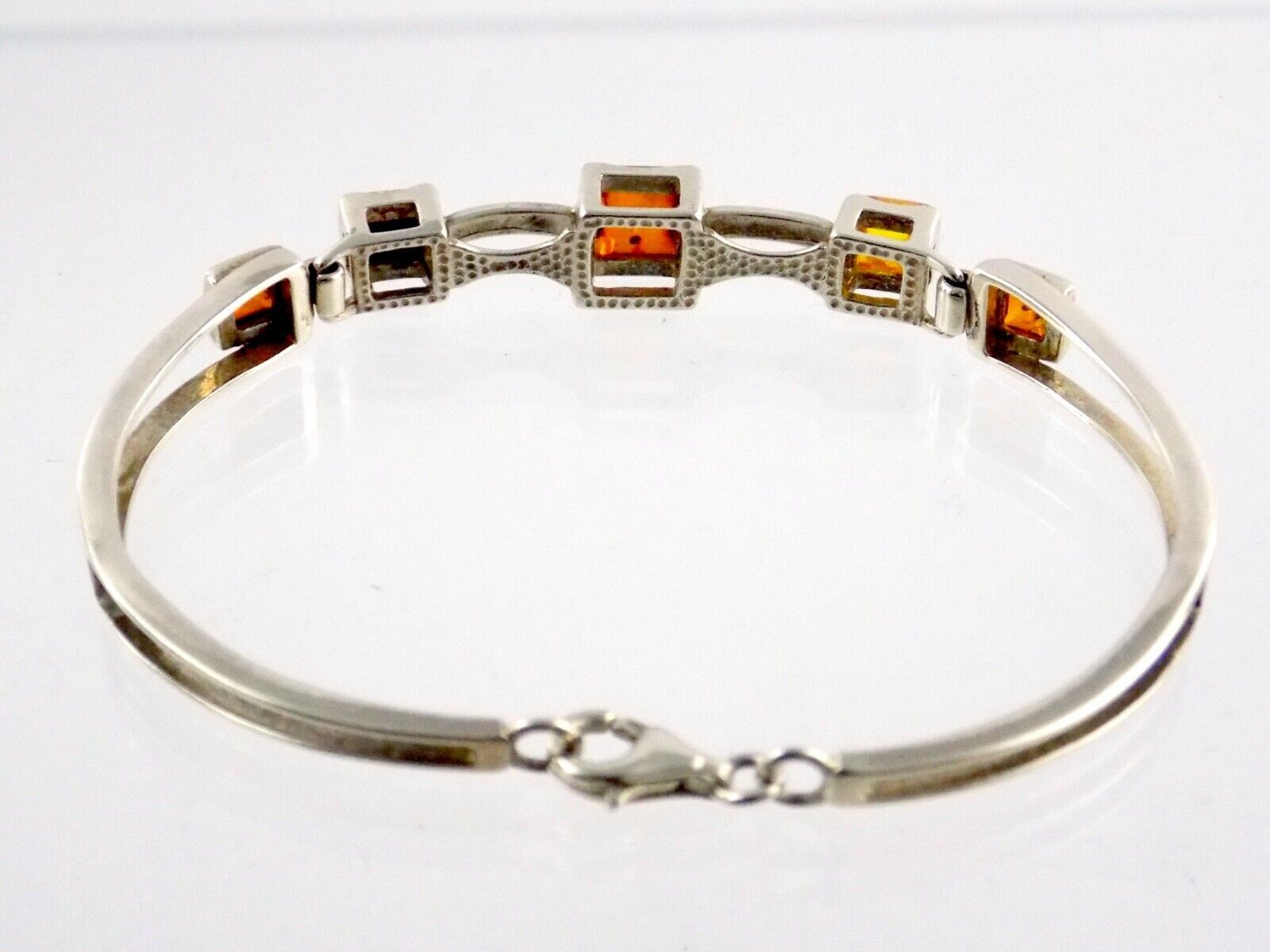 Sterling Silver Multi Color Amber Bangle Bracelet 925 7.75 In 13g Orange Green