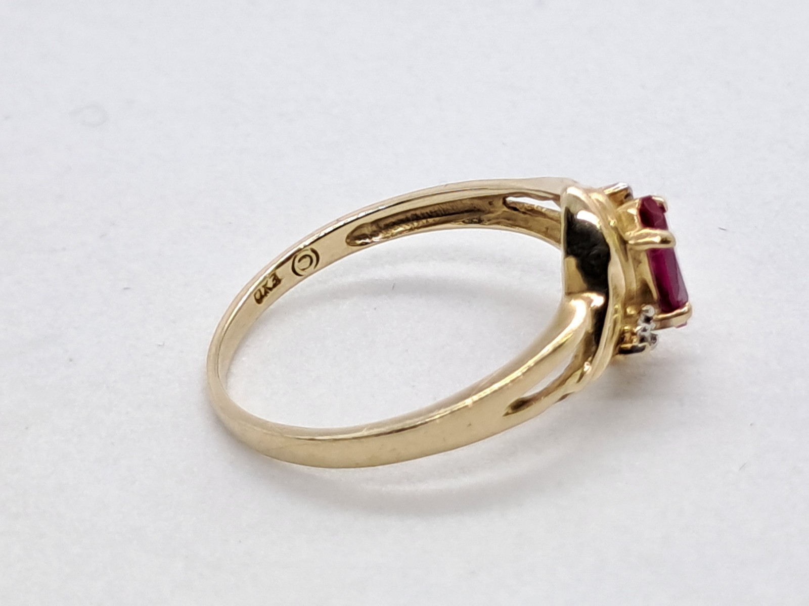 Dainty Victorian Style Marquise Ruby Ring 10K Solid Yellow Gold Natural Diamonds