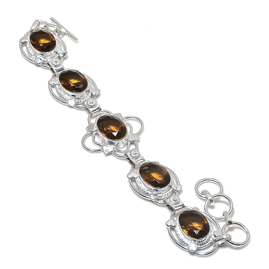 Smoky Quartz Gemstone Handmade 925 Sterling Silver Jewelry Bracelet Size 7-8″