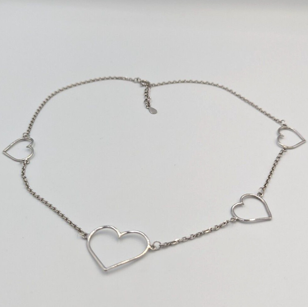 Fuzion Creations Sterling Silver Heart Stations Necklace 925 Marked 16.5″ Long