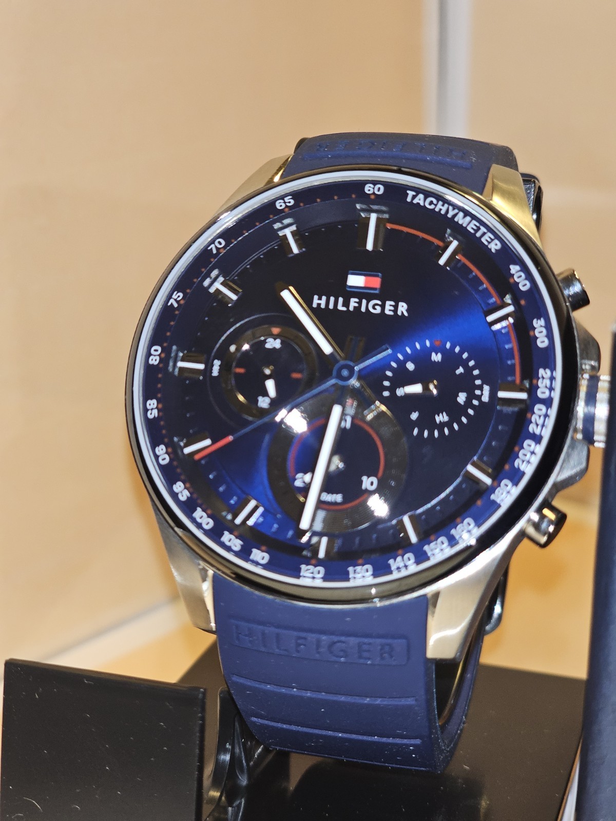Tommy Hilfiger Men’s Analog Quartz Tachymeter Multi-Dial Blue Strap w/ Box