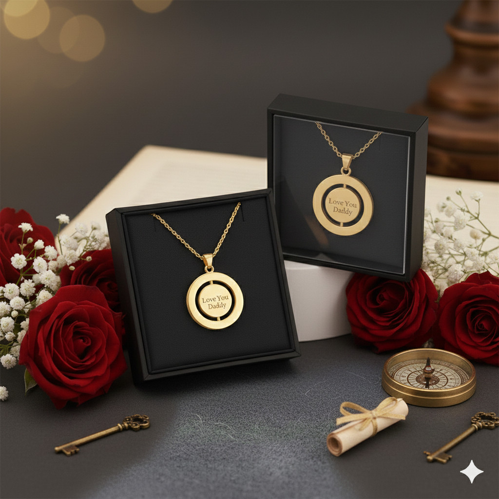 Custom Engraved Spinning Circle Rotatable Pendant –Personalized Gift Him Her