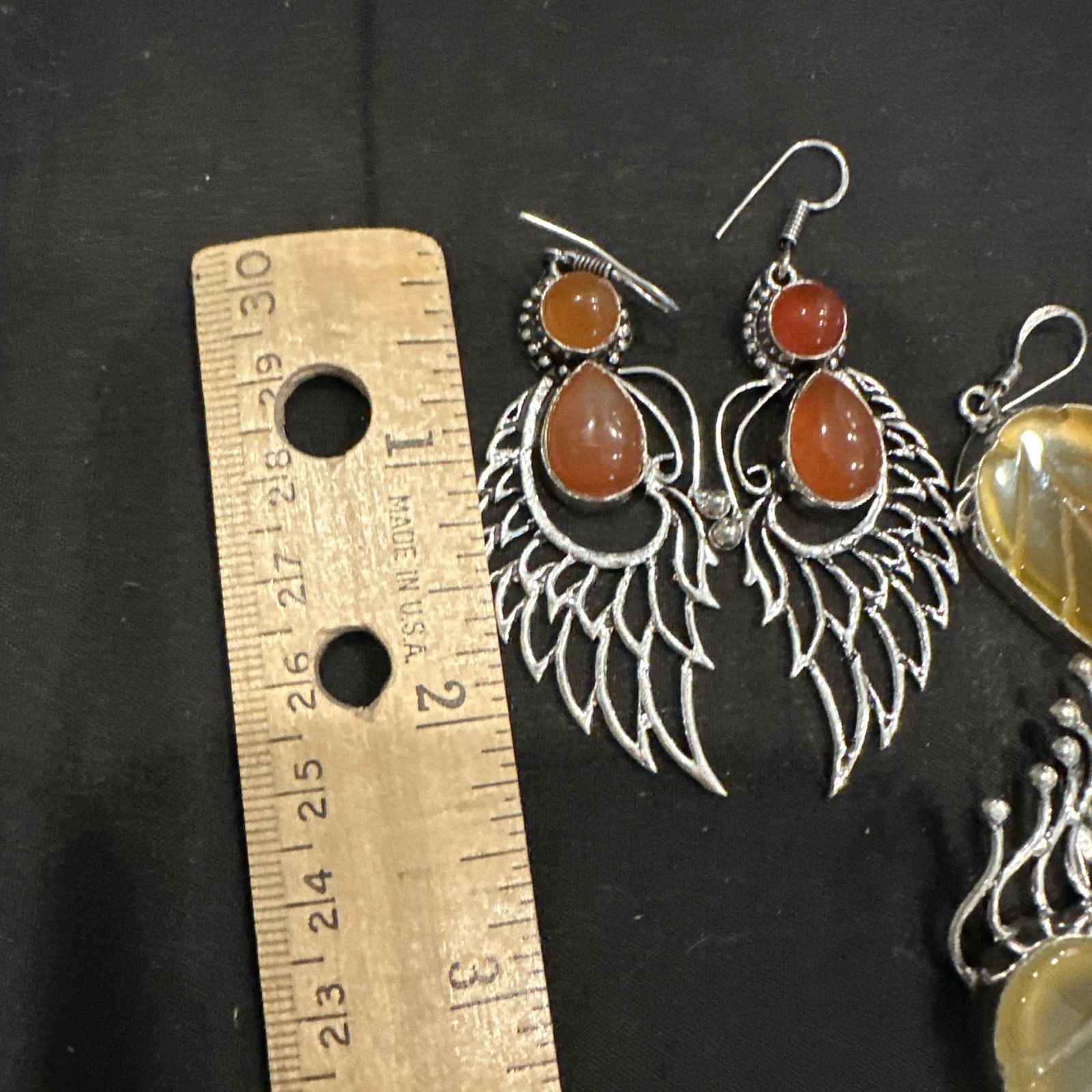 Silver Tone Simulated Gemstone Artisan Angel Wing Leaf Earrings & Pendant Lot 3