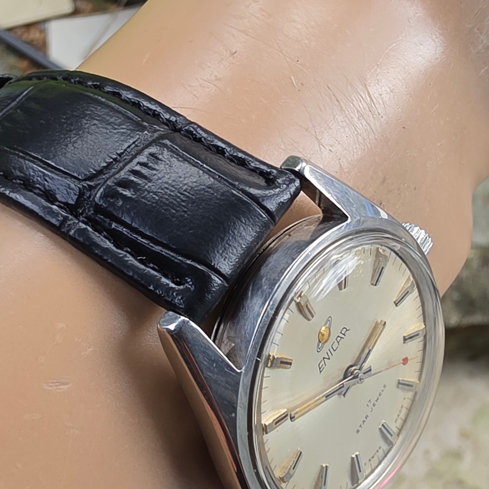 Vintage ENICAR Ocean Pearl men’s manual wind watch AR-160 swiss made 1970s