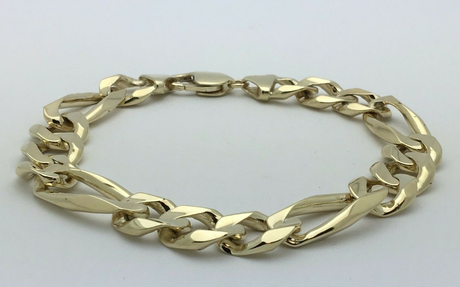 10k Yellow Gold Solid Heavy Link Figaro Chain Bracelet 9.25″ 12.7mm 43.2 grams