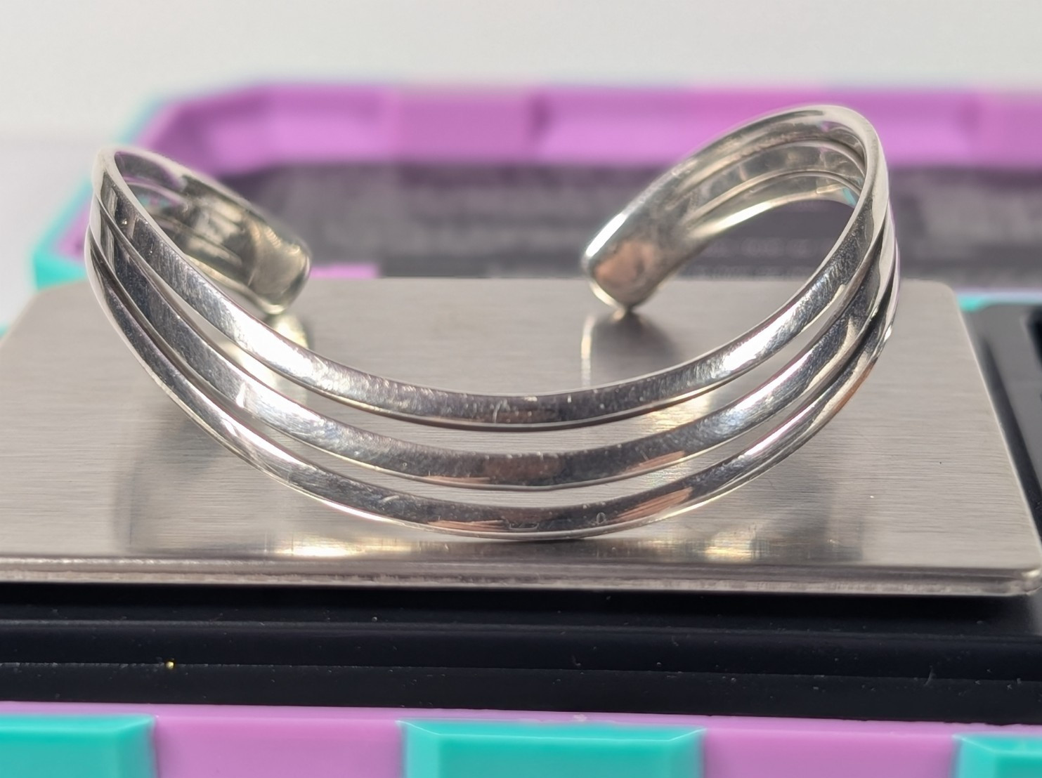 Vtg TAXCO REPRODUCTION Sterling Silver 925 MODERNIST Wavy Cuff Bracelet 6.5″