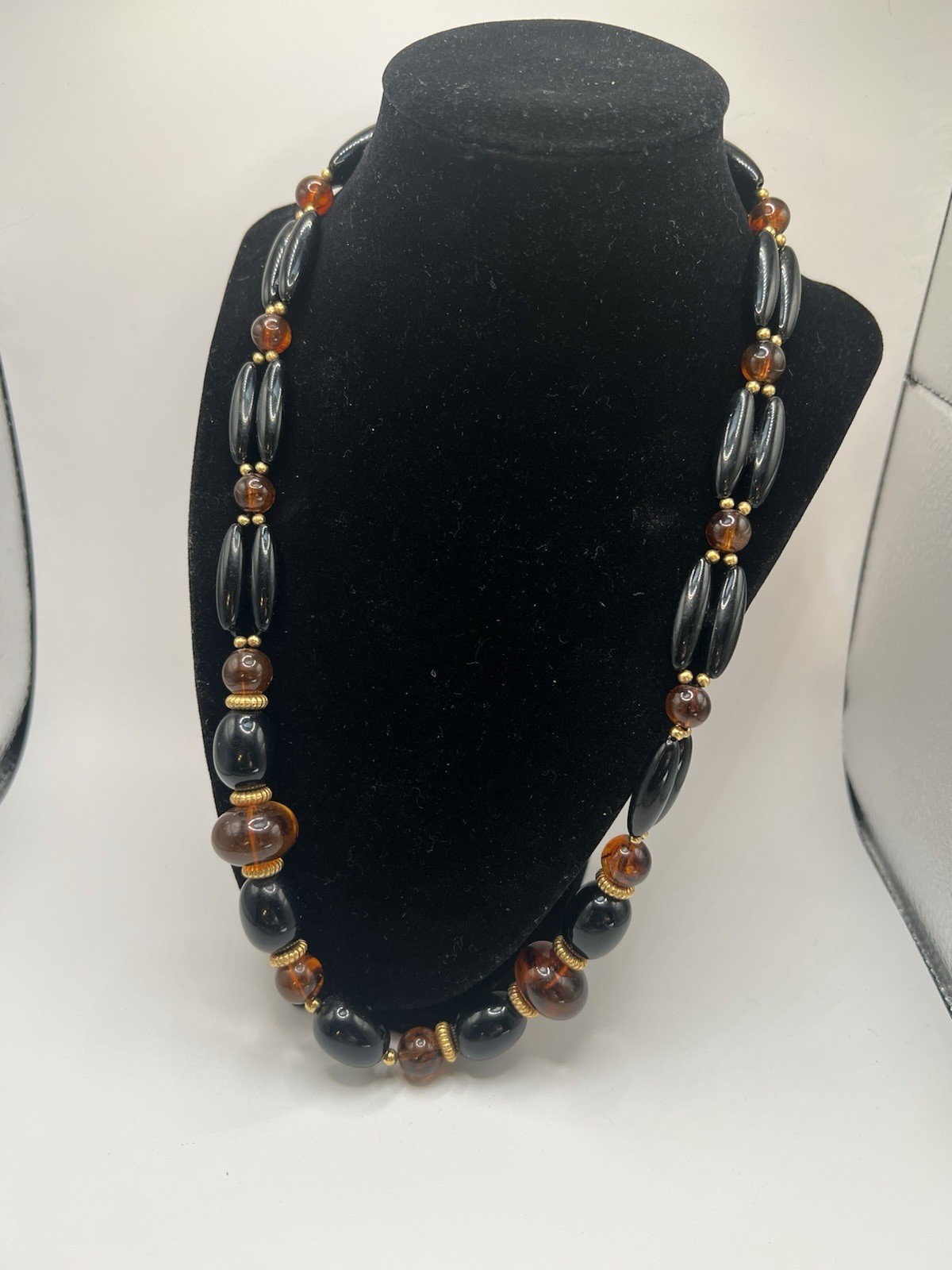 Three Bracelets- Silver (Garnett), Men’s Link, Black And Brown Acrylic Necklace