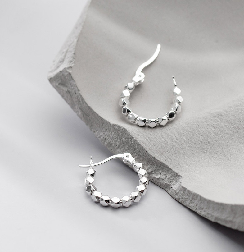Women 925 Sterling Silver Geometric Block Huggie Hoop Earrings 23x4mm Gift PE