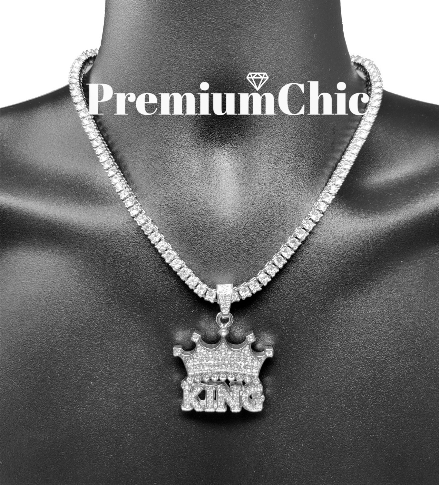 ICED Crowned King Pendant Necklace with Rope or Tennis Chain Plated CZ Jewelry