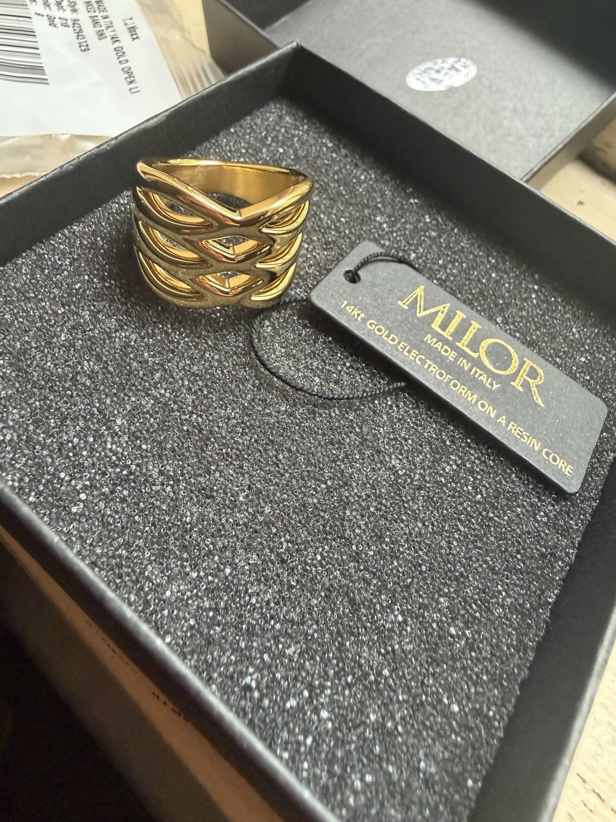 Authentic Milor 14K Gold Electroform Open Link Statement Ring – Made in Italy A