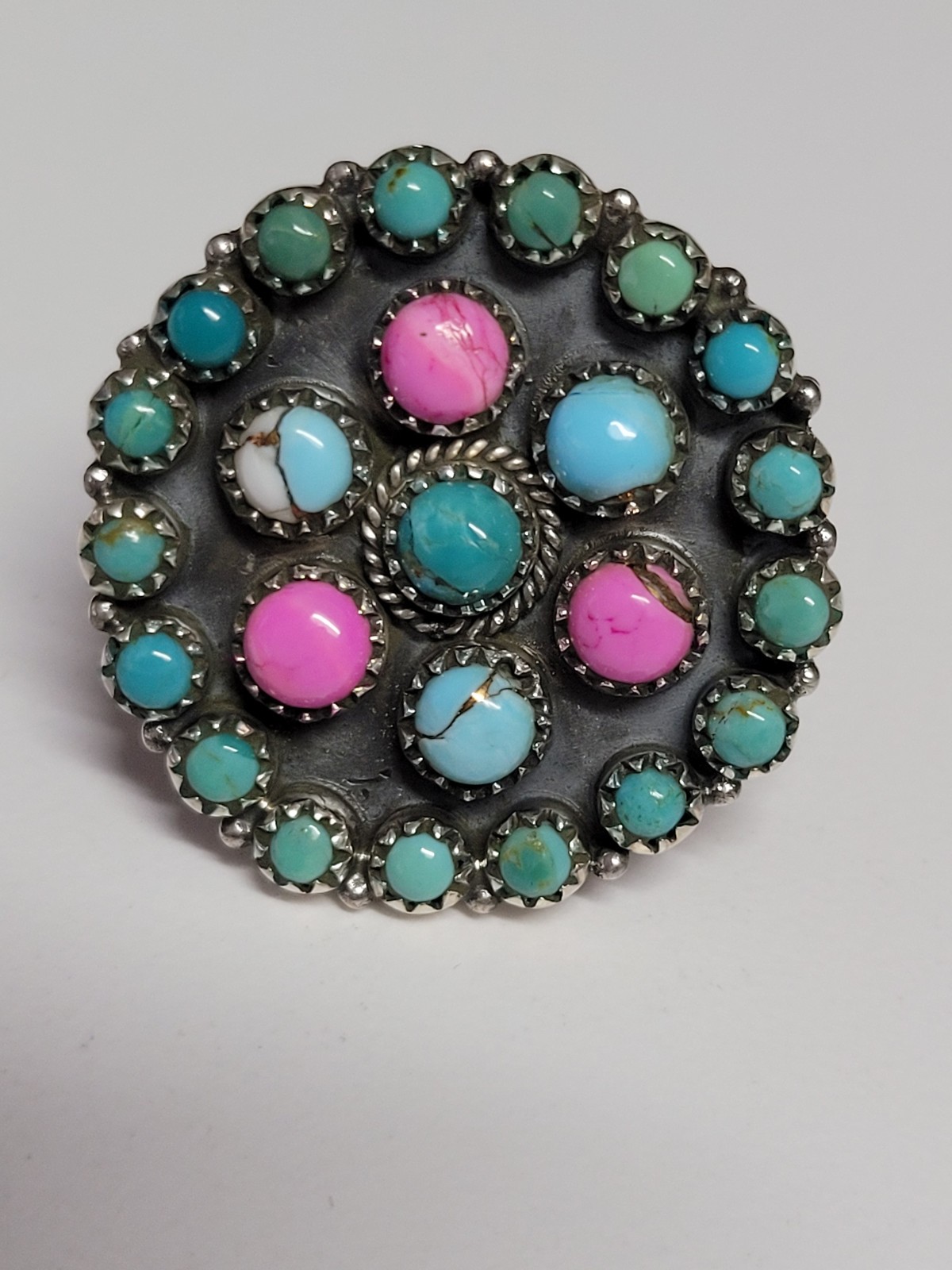 Cotton Candy Kingman Turquoise- Adjustable cluster ring – SS 925 – handmade
