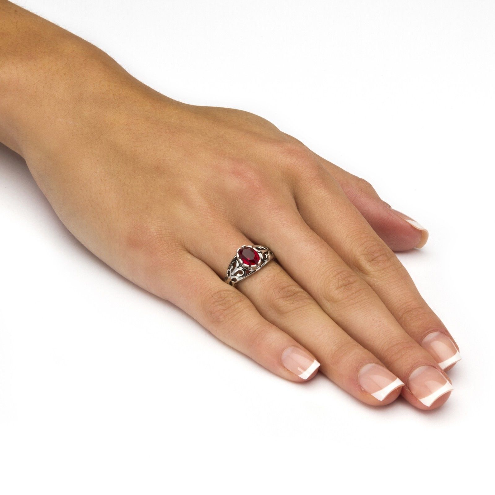 WOMENS STERLING SILVER RUBY JULY BIRTHSTONE SCROLL RING SIZE 5 6 7 8 9 10