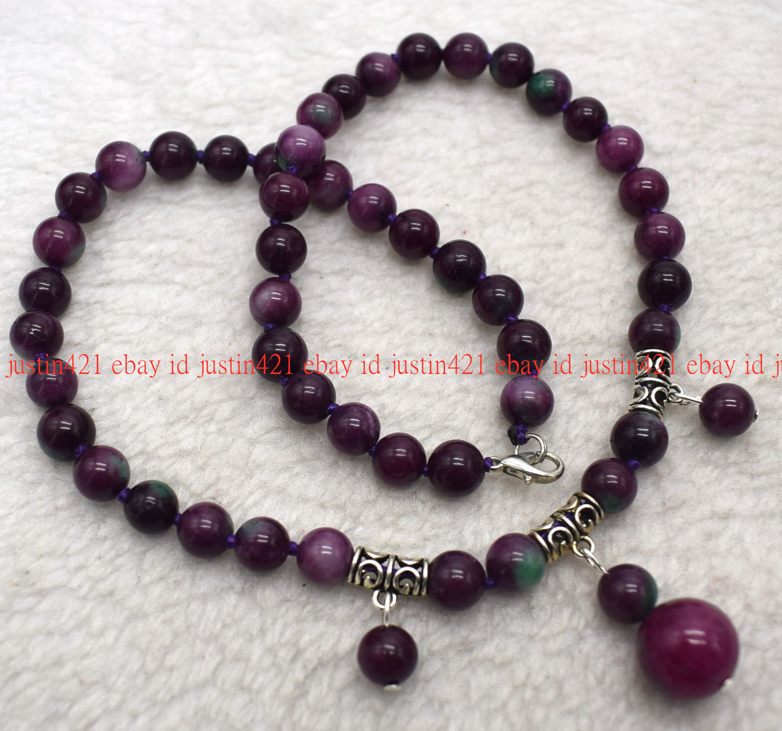100% Natural 8mm Pretty Red Gems In Zoisite Round Gemstone Necklace 16-26 In AAA