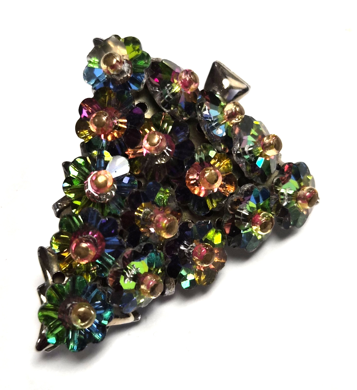 Vintage 60’s Watermelon Rivoli Crystal Bead Christmas Tree Pin / Brooch